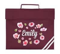 Personalised Flowers Book Bag for Girls Watercolour Spring Summer Red Roses Return to School Nursery Kids Bag, One Size, Burgundy