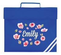 Personalised Flowers Book Bag for Girls Watercolour Spring Summer Red Roses Return to School Nursery Kids Bag, One Size, Royal