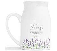 Personalised Flowers Milk Jug Vase - Were Flowers I'd Pick You Lavender Ceramic Customised Vase - Mothers Day Nanny Gran Mum Mom Mummy Grandmother Aunty Friend - White Vase 450ml
