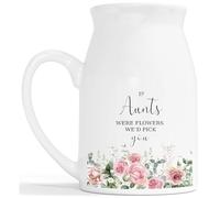 Personalised Flowers Milk Jug Vase - Were Flowers I'd Pick You Roses Ceramic Customised Vase - Mothers Day Nanny Gran Mum Mom Mummy Grandmother Aunty Friend - White Vase 450ml