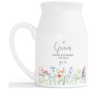 Personalised Flowers Milk Jug Vase - Were Flowers I'd Pick You Wild Flower Ceramic Customised Vase - Mothers Day Nanny Gran Mum Mom Mummy Grandmother Aunty Friend - White Vase 450ml