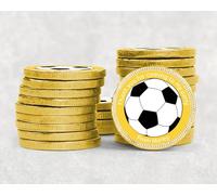 Personalised Football Birthday Chocolate Coins - Gold Foil Party Favours | Custom Name Stickers | Kids Party Bags | Football Yellow - 50
