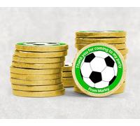 Personalised Football Birthday Chocolate Coins - Gold Foil Party Favours | Custom Name Stickers | Kids Party Bags | Football Green - 30