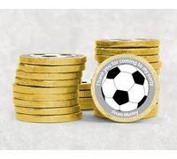 Personalised Football Birthday Chocolate Coins - Gold Foil Party Favours | Custom Name Stickers | Kids Party Bags | Football Grey - 50