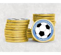 Personalised Football Birthday Chocolate Coins - Gold Foil Party Favours | Custom Name Stickers | Kids Party Bags | Football Blue - 40