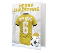 Personalised Football Christmas Card, Custom Jersey Name and Number, A5 With Festive Envelope (Wolverhampton Shirt Colours)