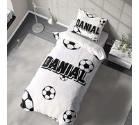 Personalised Football Duvet Cover and Pillowcase Set with Custom Name, Colour and Size - Kids Soccer Bedding for Boys Bedroom - Single Bed Football Fan Gift