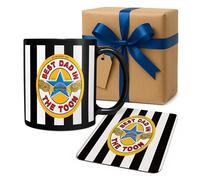 Personalised Football Gift - Best Dad Mug and Coaster Set - Custom Team Colours Coffee Cup with Matching Coaster - Father’s Day, Birthday or Gift for Dad (Newcastle United)