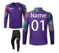 Personalised Football Goalkeeper Shirts and Pants Custom Goalkeeper Kit for Men Women Teens with Name Team Number Logo (Purple)