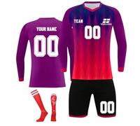 Personalised Football Kit for Boys and Adults with Name Number Team Logo Customised Football Tracksuits Football Long Sleeve Shirt Shorts and Socks for Kids