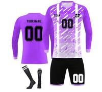 Personalised Football Kit for Boys and Adults with Name Number Team Logo Customised Football Tracksuits Football Long Sleeve Shirt Shorts and Socks for Kids