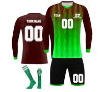 Personalised Football Kit for Boys and Adults with Name Number Team Logo Customised Football Tracksuits Football Long Sleeve Shirt Shorts and Socks for Kids