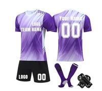 Personalised Football Kit for Kids Adults, Football Shirts Shorts Socks and Kneepad 4PCS Set Custom Name Number Team Name and Logo Football Uniforms Training Suits(29 Purple,Custom Size)