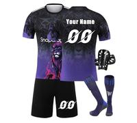 Personalised Football Kit with Name Number for Boys Girls Football Kits Home Away Shirts Shorts Set Fans Gifts for Kids and Adult (D2, One Size)