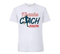 Personalised Football Lover Thanks Coach Any Name Outdoor Game Lover Enthusiast Humorous Present Gift idea White Colour Mens Short Sleeve Soft Touch Cotton T-Shirt (L)