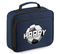 Personalised Football Lunch Bag for Kids Custom Name Boys Girls Primary Infant New Term Back to School Footballer Gift, 24cm x 20cm x 8cm, Navy