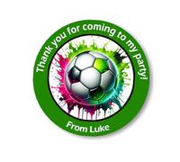 Personalised Football Party Stickers x 24 (45mm) Round Labels for Party Bags, Favours or Sweet Cones - Football Themed Birthday Decoration - 24 Green Stickers