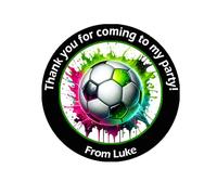 Personalised Football Party Stickers x 24 (45mm) Round Labels for Party Bags, Favours or Sweet Cones - Football Themed Birthday Decoration - 24 Black Stickers