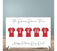 Personalised Football Plaque for Dads - Family Dream Team Football is the Game Design for Father’s Day or Birthdays Daddy's No.1 Team (MDF Wood - A5-21cm x 15cm, 5 Shirts)