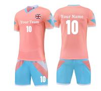 Personalised Football Shirt&Shorts for Kids Men Women Boy Girl Football Jersey with Name Number Team Logo Custom Football Kit for Kids Pink