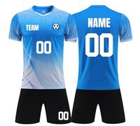 Personalised Football Shirts Kit Jersey Shirt&Short Set with Your Name Number and Team Logo Him Custom boys Football Kit for Kids and Men M,925 Light blue