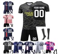 Personalised Football Shirts Shorts Socks for Kids/Adults, Boys Football Training Shirts with Name Number, Custom Soccer Jersey Fans Gifts (B)