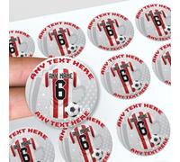 Personalised Football Stickers, Jersey Design 45mm, with Any Text, Name and Number for Decorating Party Bags, Sweet Cones, Cake Boxes, Beer Bottles (Southampton Colours, 24 Pack)