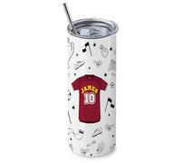 Personalised Football T-Shirt Theme Gift, Back to School Gift for Sports Player, 20 OZ Stainless Steel Skinny Tumbler, Double Walled Vacuum Insulated with Closed Lid and Metal Straw.