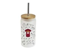 Personalised Football T-Shirt Theme Gift, Back to School Gift for Sports Player, Frosted Glass Tumbler 18 OZ with Bamboo Lid and Silver Straw, Glass Can, Wide Mouth Jar for Drinks.