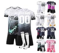 Personalised Football Training Shirts with Name Number, Football T-Shirt Shorts and Socks Set for Boys Girls Men Women Kids Adult (D)