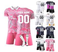 Personalised Football Training Shirts with Name Number, Football T-Shirt Shorts and Socks Set for Boys Girls Men Women Kids Adult (H)