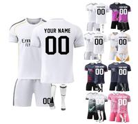 Personalised Football Training Shirts with Name Number, Football T-Shirt Shorts and Socks Set for Boys Girls Men Women Kids Adult (A)