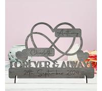 Personalised Forever & Always Infinity Heart Sign Wedding Anniversary Sign - Customised with Couple's Names and Marriage Date - Gift for Him, Her, and Couples - 20cm x 13cm (Grey Wood Effect)
