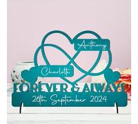 Personalised Forever & Always Infinity Heart Sign Wedding Anniversary Sign - Customised with Couple's Names and Marriage Date - Gift for Him, Her, and Couples - 20cm x 13cm (Teal)
