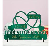 Personalised Forever & Always Infinity Heart Sign Wedding Anniversary Sign - Customised with Couple's Names and Marriage Date - Gift for Him, Her, and Couples - 20cm x 13cm (Green)