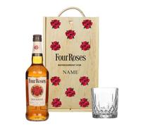 Personalised Four Roses Kentucky Straight Bourbon Whiskey Set with Whiskey Glass in a Wooden Box - 70cl (40%) - Gifts for Men, Mens Gifts, Father's Day, Christmas, Birthdays