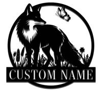 Personalised Fox Flower Metal Wall Decoration,Custom Fox Name Sign,Metal Family Name Sign with Fox,Cabin Decor, Housewarming Gift, Hunter Gift fox 1