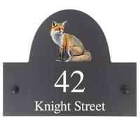 Personalised Fox Wildlife Animal Motif Natural Stone Slate House Name or House Number Plaque Sign - 25x20cm - Premium Smooth Stone Slate