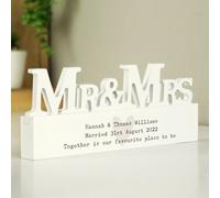 Personalised Free Text Heart Wooden Mr and Mrs Ornament