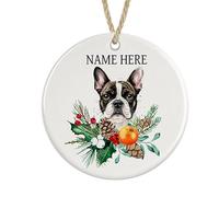 Personalised French Bulldog Ceramic Christmas Tree Bauble Decoration (Brindle/white)