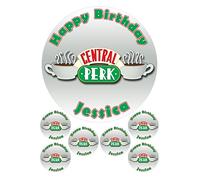 PERSONALISED FRIENDS CENTRAL PERK 7.5" & 6 x 2" ROUND EDIBLE TOPPERS CAKE CUPCAKE WAFER PAPER