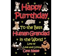 Personalised from The Cat Birthday Card (Black, Human Grandad, Happy Purrthday)