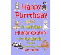 Personalised from The Cat Birthday Card (Lilac, Human Granny, Happy Purrthday)