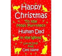 Personalised from The Cat Christmas Card (Human Dad, Red) - Custom Xmas Card for Him Male