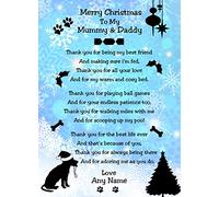 Personalised from The Dog Verse Poem Christmas Card (Snowflake, Merry Christmas, Mummy & Daddy) - Custom Funny Xmas Card for Parents Him Her male Female from Pet