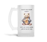 Personalised Frosted Glass Tankard Mug (0.8 Pint) Beer|Lager Design for Christmas|Birthday|Dad|Daddy|Son|Grandad|18th|21st|30th|40th|50th|60th|65th|70th|80th (Beer Bear)