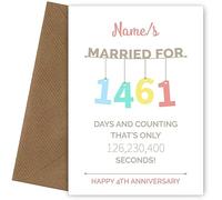 Personalised Fruit/Flowers 4th Anniversary Card for Couples Wife or Husband, 4th Wedding Anniversary, Hanging