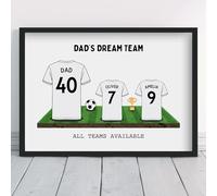 Personalised Fulham Dream Team Shirt Art | All Teams Available | Framed or Prints | Gift for Dad, Grandad, Uncle, Family | Unique Football Footy Fan Wall Keepsake Sports