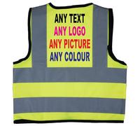 Personalised Full Colour Logo, Image, Text, School, Nursery, Play Group, Business Baby, Toddler, Children, Kids Hi Vis Safety Jacket Vest Size 0-12 Months Yellow Optional Details To Front