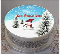 Personalised Fun Christmas Snowman 8" Edible Icing Cake Topper (Please Leave Personalisation as a Gift Message)